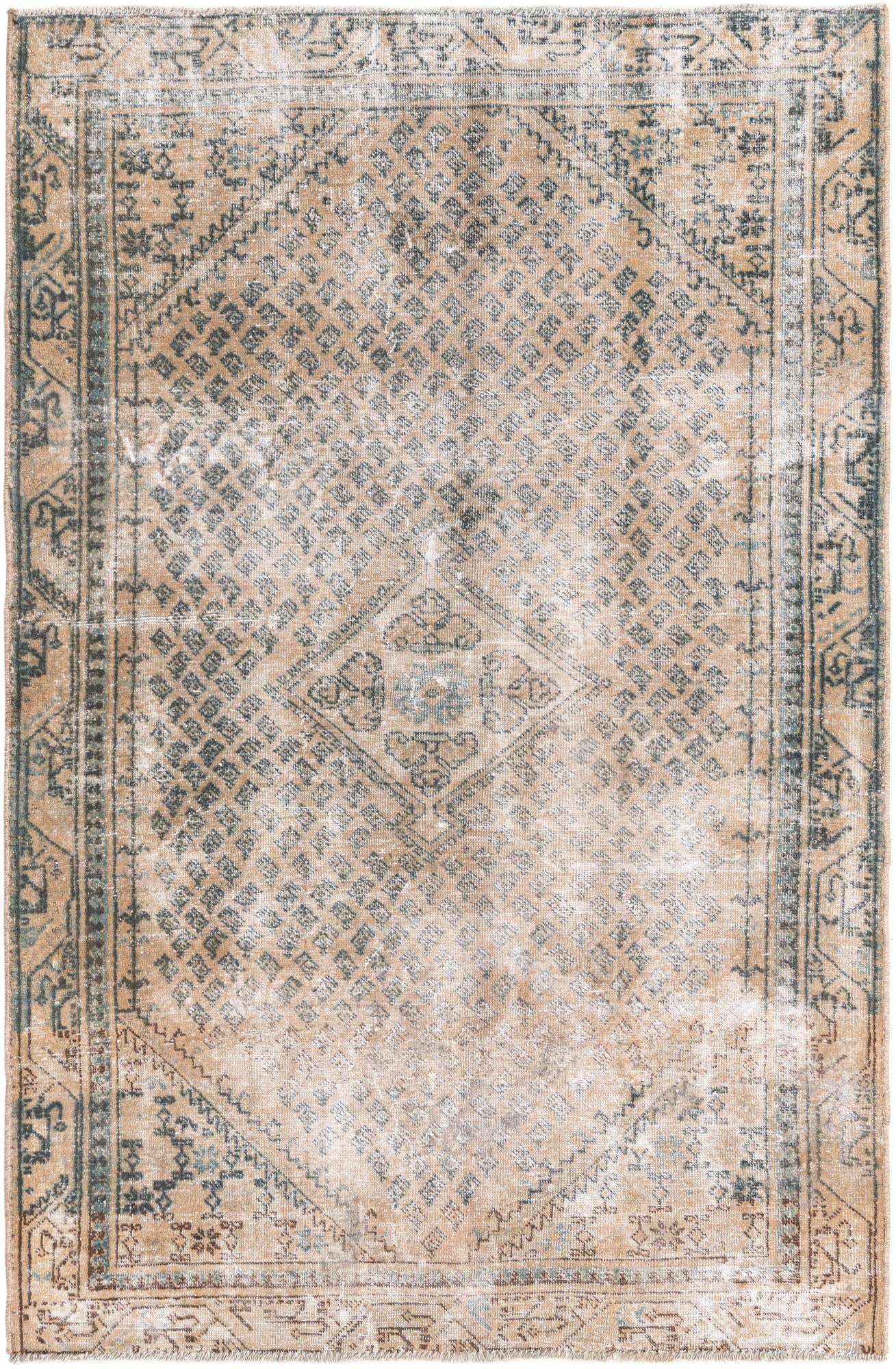 4' 2 x 6' 4 Hand Knotted Ultra Vintage Persian Wool Rug