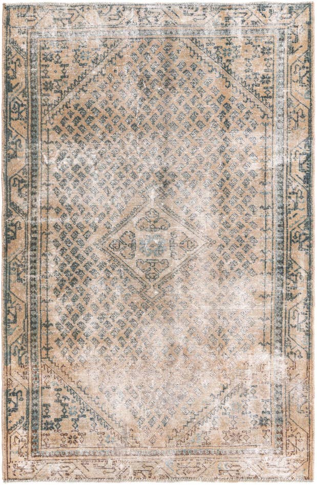 Detail image of 4' 2 x 6' 4 Hand Knotted Ultra Vintage Persian Wool Rug