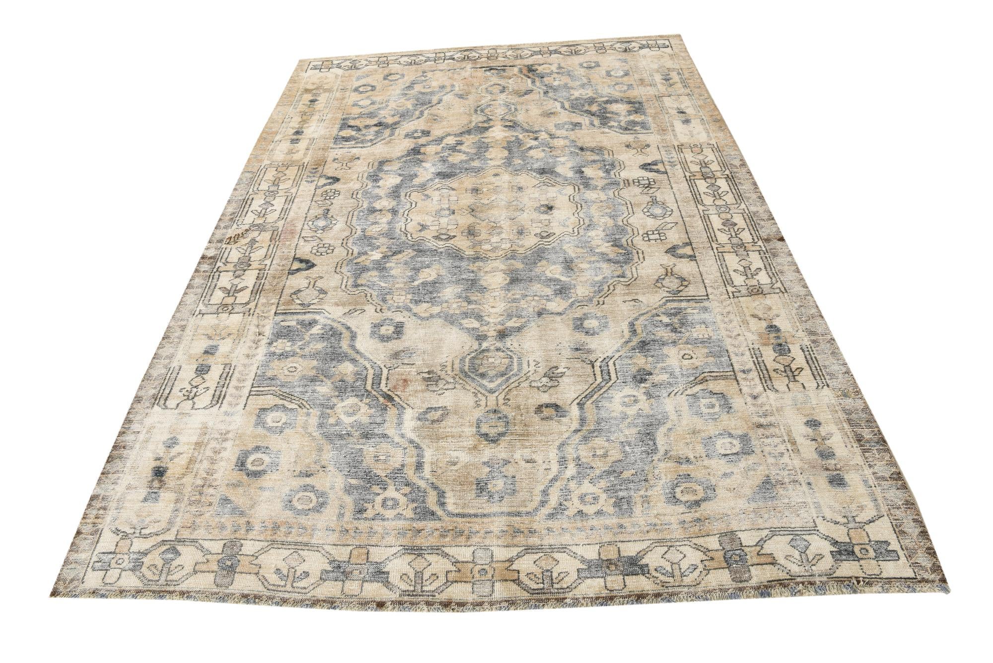 6' 8 x 9' 8 Hand Knotted Ultra Vintage Persian Wool Rug