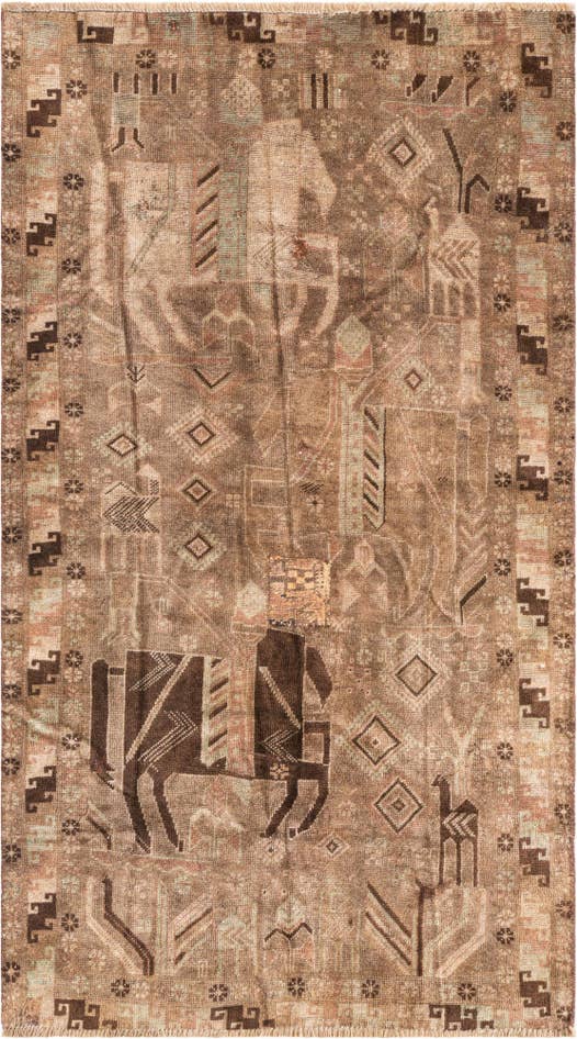 Detailansicht von 105cm x 190cm Handgeknüpft Ultra Vintage Persisch Wolle Teppich