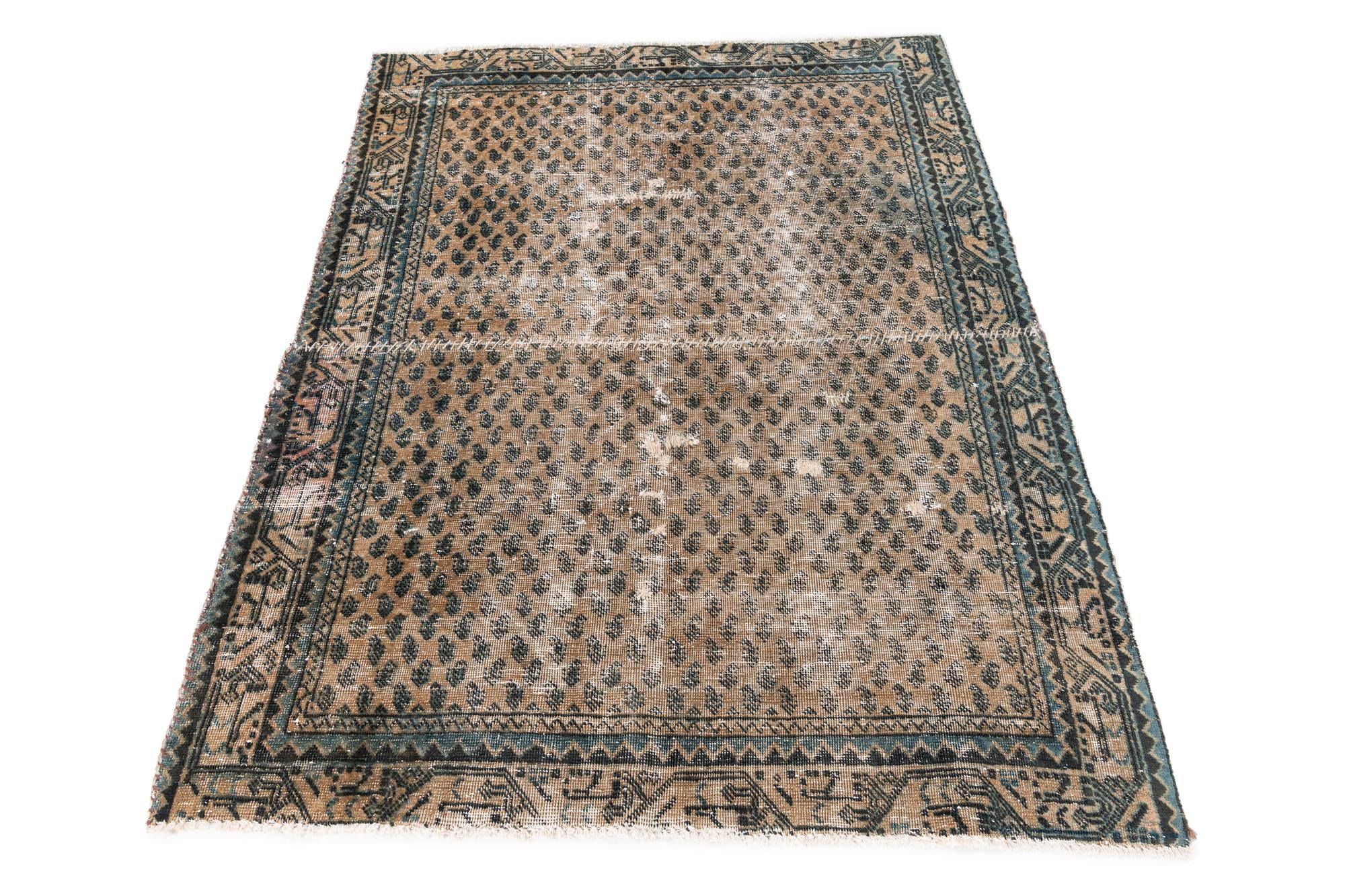 4' 2 x 5' 5 Hand Knotted Ultra Vintage Persian Wool Rug