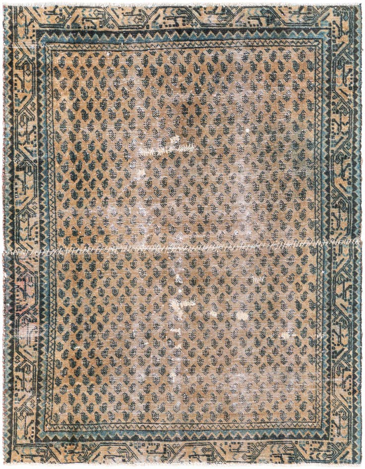 Detail image of 4' 2 x 5' 5 Hand Knotted Ultra Vintage Persian Wool Rug
