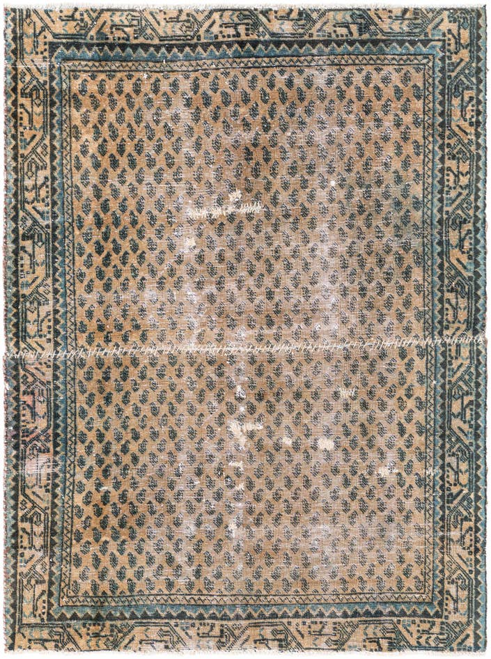 Detail image of 4' 2 x 5' 5 Hand Knotted Ultra Vintage Persian Wool Rug
