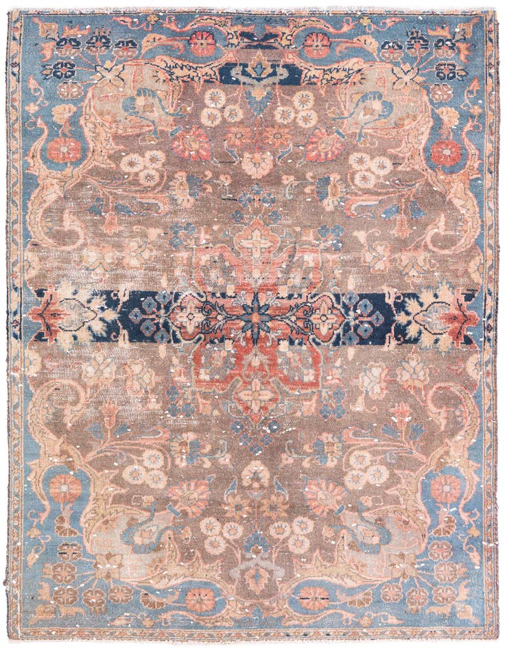 Detail image of 4' x 5' 6 Hand Knotted Ultra Vintage Persian Wool Rug