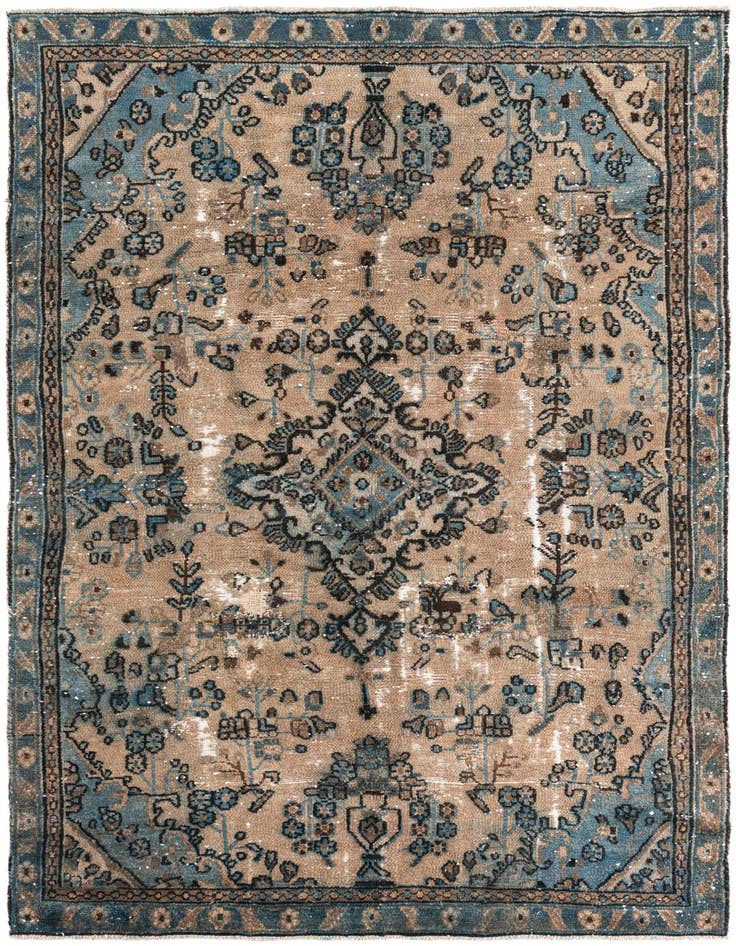 Detail image of 5' 3 x 8' 6 Hand Knotted Ultra Vintage Persian Wool Rug