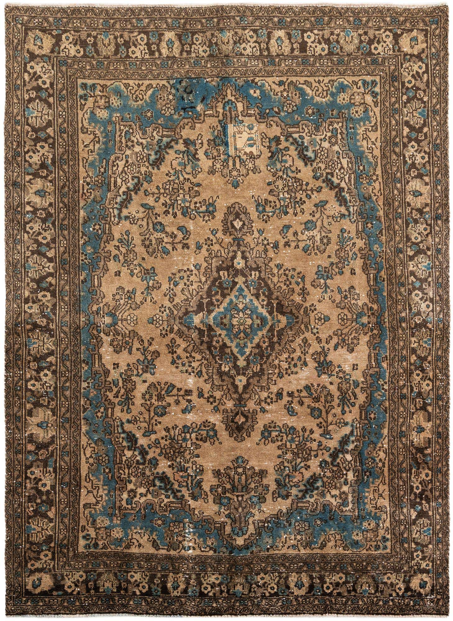 6' 10 x 9' 7 Hand Knotted Ultra Vintage Persian Wool Rug