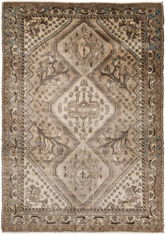 Detail image of 4' 8 x 7' Hand Knotted Ultra Vintage Persian Wool Rug