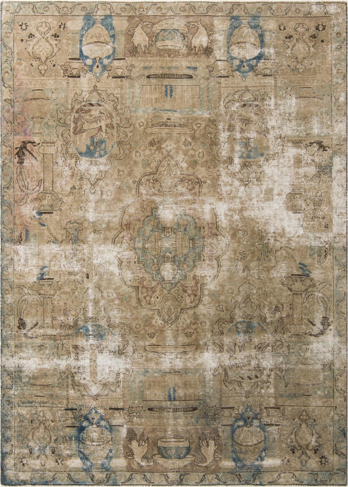 7' 2 x 10'  Hand Knotted Ultra Vintage Persian Wool Rug