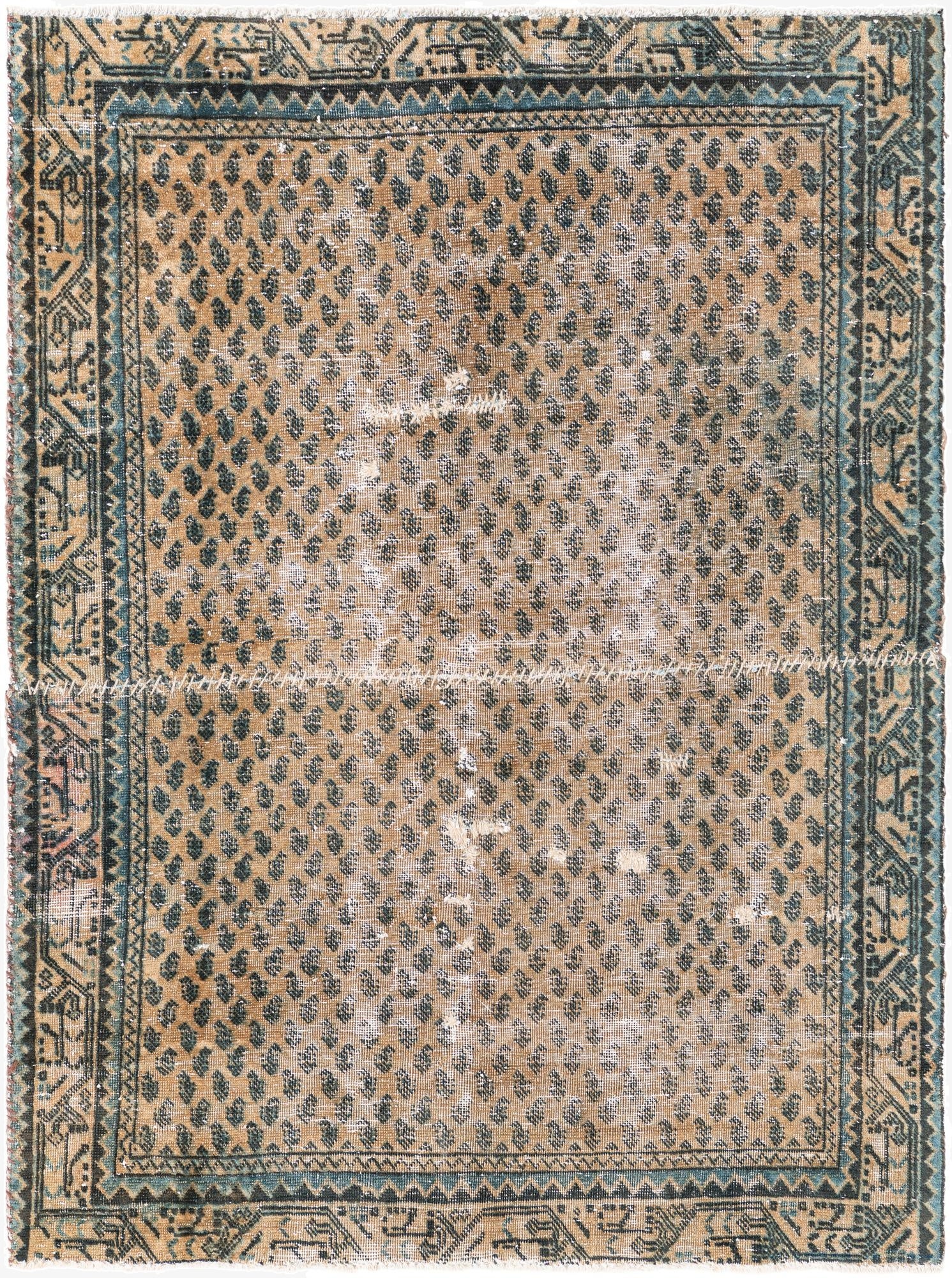 4' 2 x 5' 5  Hand Knotted Ultra Vintage Persian Wool Rug