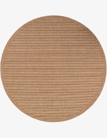 Light Brown Easy-Clean Border Indoor / Outdoor Round Rug