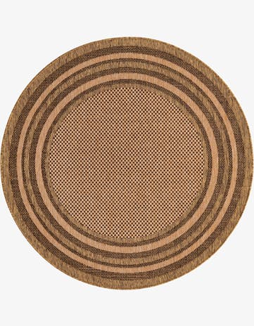 Light Brown Easy-Clean Border Indoor / Outdoor Round Rug