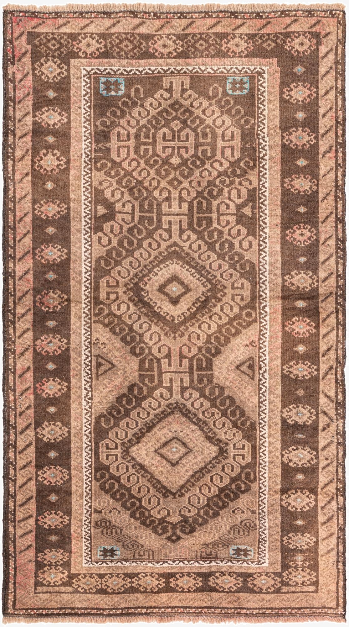 3' 6 x 6'  Hand Knotted Balouch Persian Wool Runner Rug