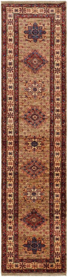 Detailansicht von 75cm x 325cm Handgeknüpft Kazak Läufer Teppich