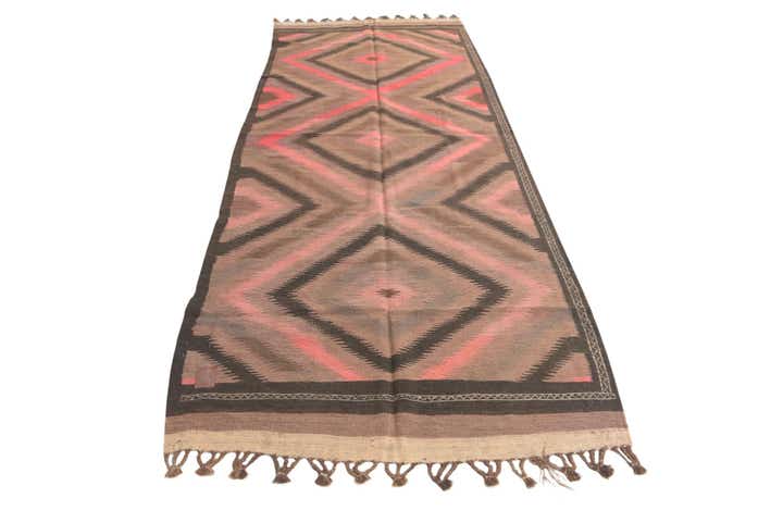 4' 4 x 11' 8 Hand Woven Kilim Fars Wool Runner Rug