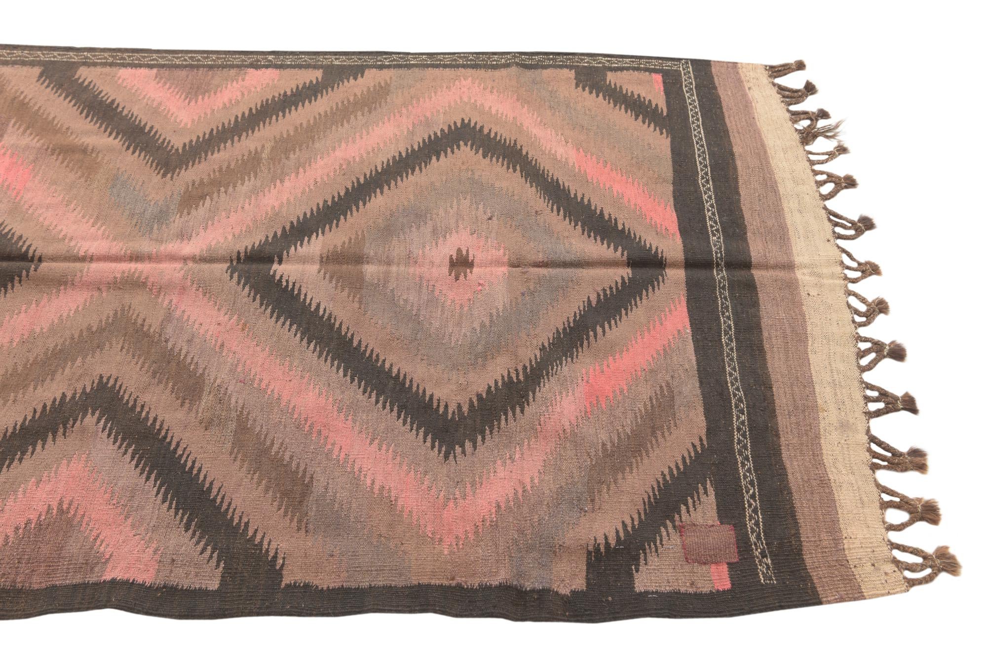 4' 4 x 11' 8 Hand Woven Kilim Fars Wool Runner Rug