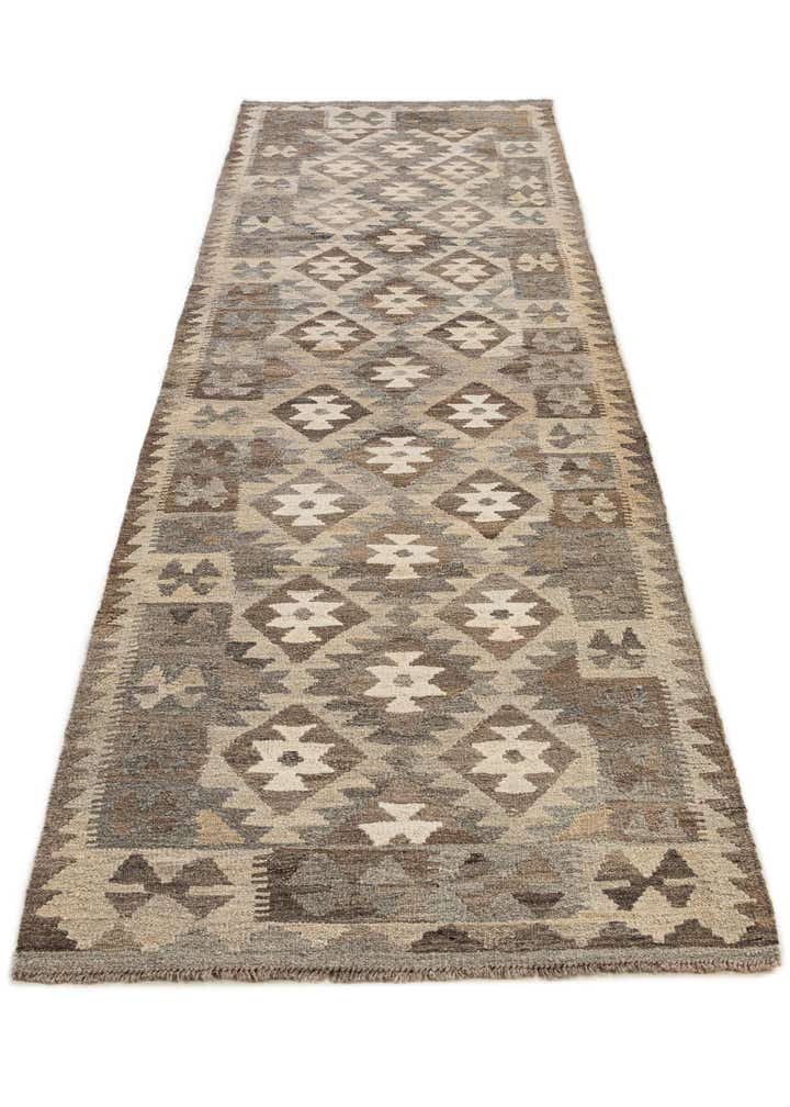 2' 9 x 9' 10 Hand Woven Kilim Maymana Wool Runner Rug