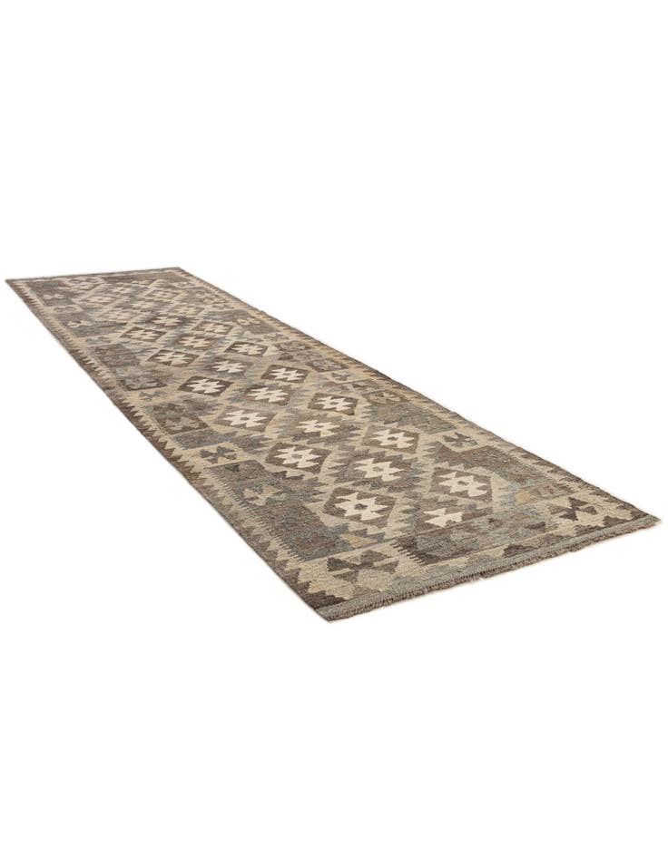 Detail image of 2' 9 x 9' 10 Hand Woven Kilim Maymana Wool Runner Rug