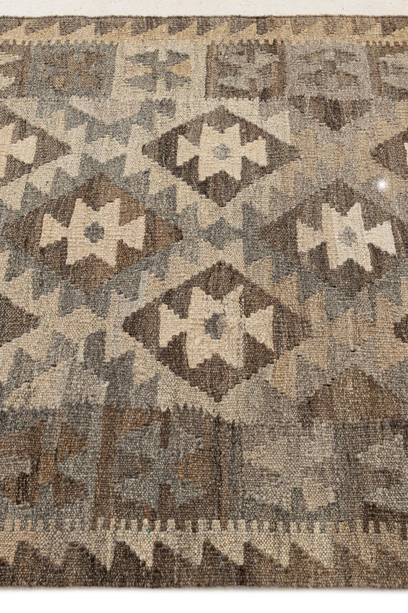 2' 9 x 9' 10 Hand Woven Kilim Maymana Wool Runner Rug