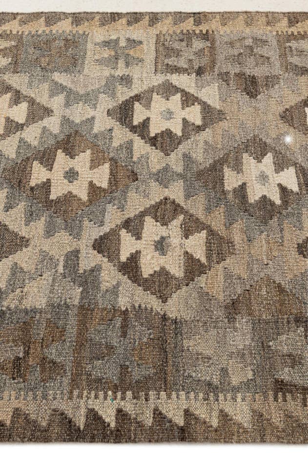 Detail image of 2' 9 x 9' 10 Hand Woven Kilim Maymana Wool Runner Rug