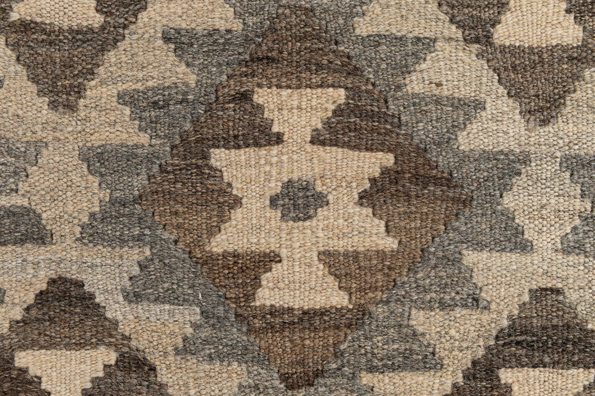 2' 9 x 9' 10 Hand Woven Kilim Maymana Wool Runner Rug