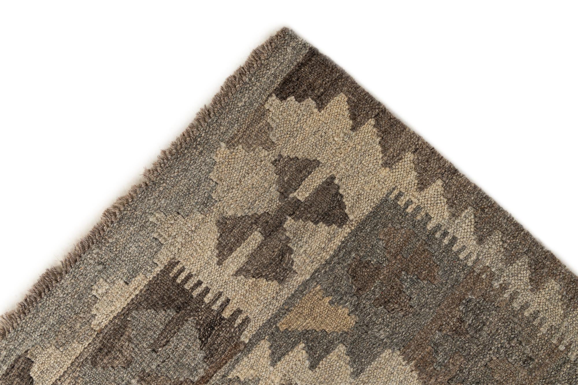 2' 9 x 9' 10 Hand Woven Kilim Maymana Wool Runner Rug