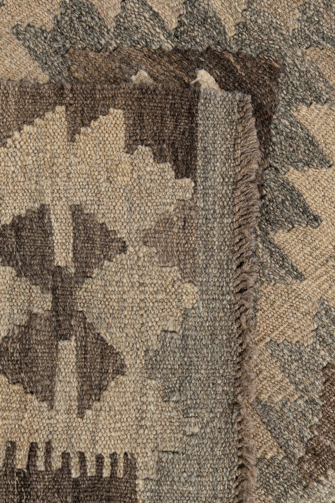2' 9 x 9' 10 Hand Woven Kilim Maymana Wool Runner Rug