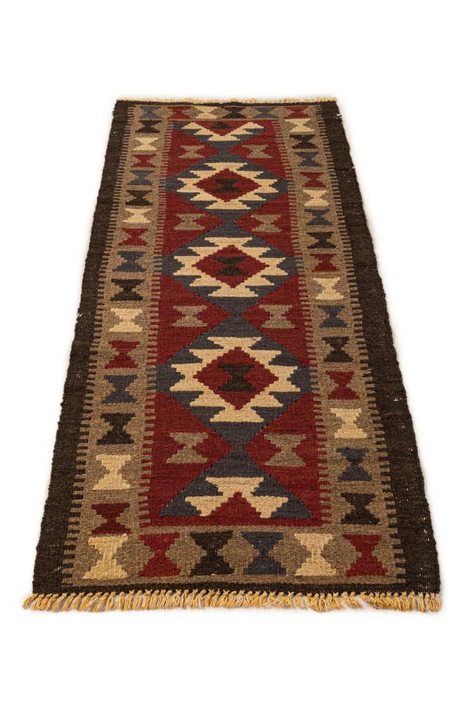 2' x 6' 4 Hand Woven Kilim Maymana Wool Runner Rug