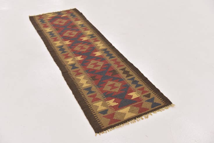 Detail image of 2' x 6' 7 Hand Woven Kilim Maymana Wool Runner Rug