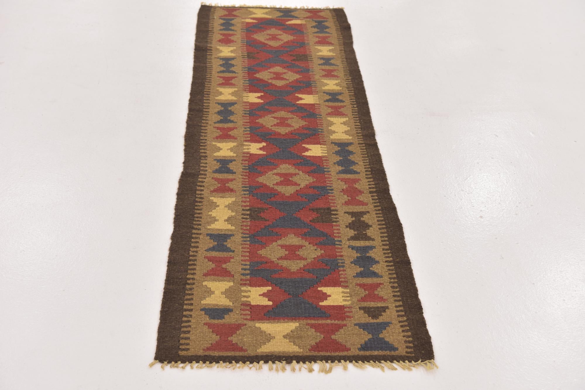 2' x 6' 7 Hand Woven Kilim Maymana Wool Runner Rug