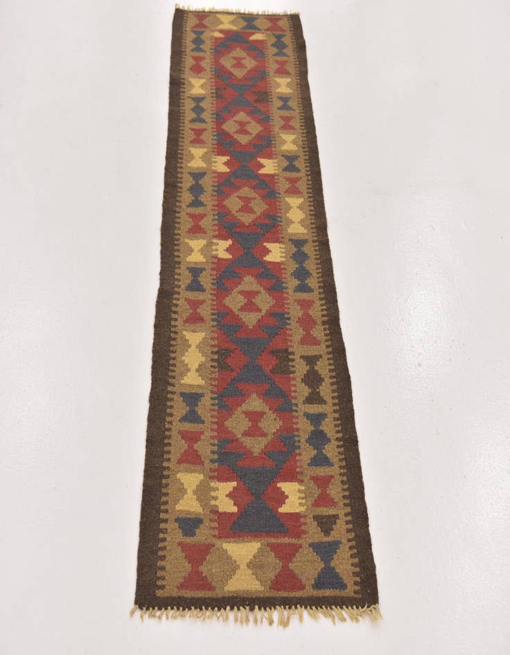 Detail image of 2' x 6' 7  Hand Woven Kilim Maymana Wool Runner Rug