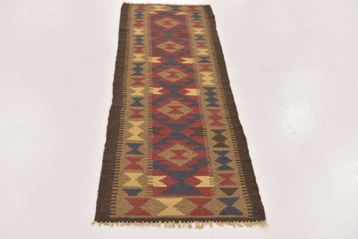 2' x 6' 7 Hand Woven Kilim Maymana Wool Runner Rug