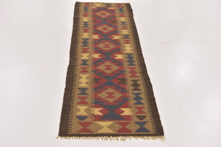 Detail image of 2' x 6' 7 Hand Woven Kilim Maymana Wool Runner Rug