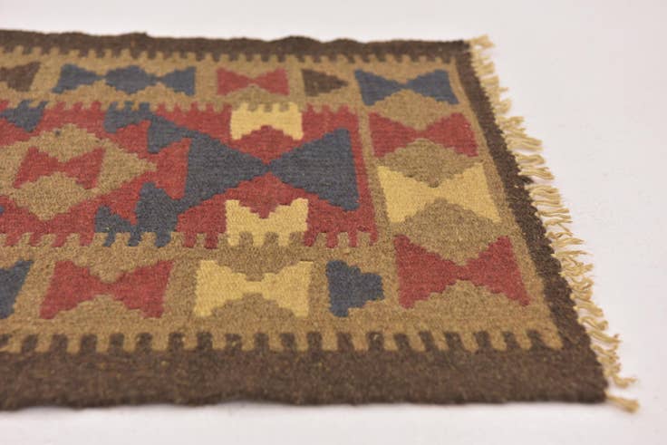 Detail image of 2' x 6' 7 Hand Woven Kilim Maymana Wool Runner Rug