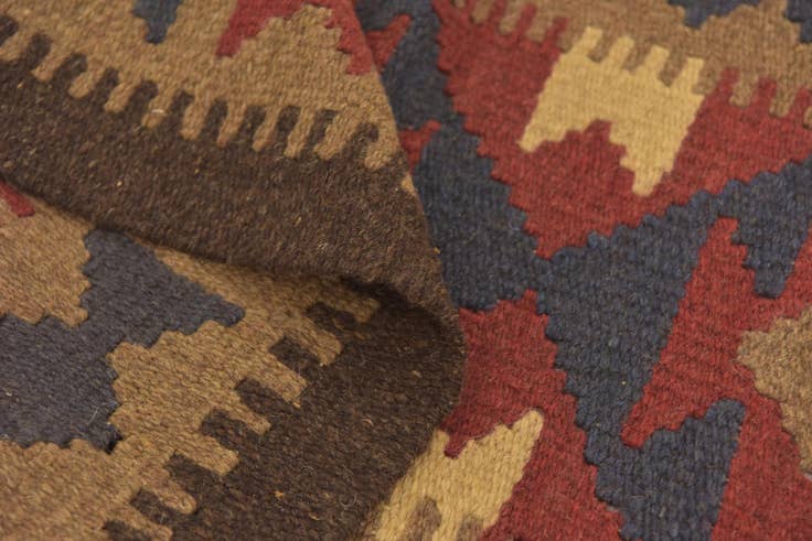 Detail image of 2' x 6' 7 Hand Woven Kilim Maymana Wool Runner Rug