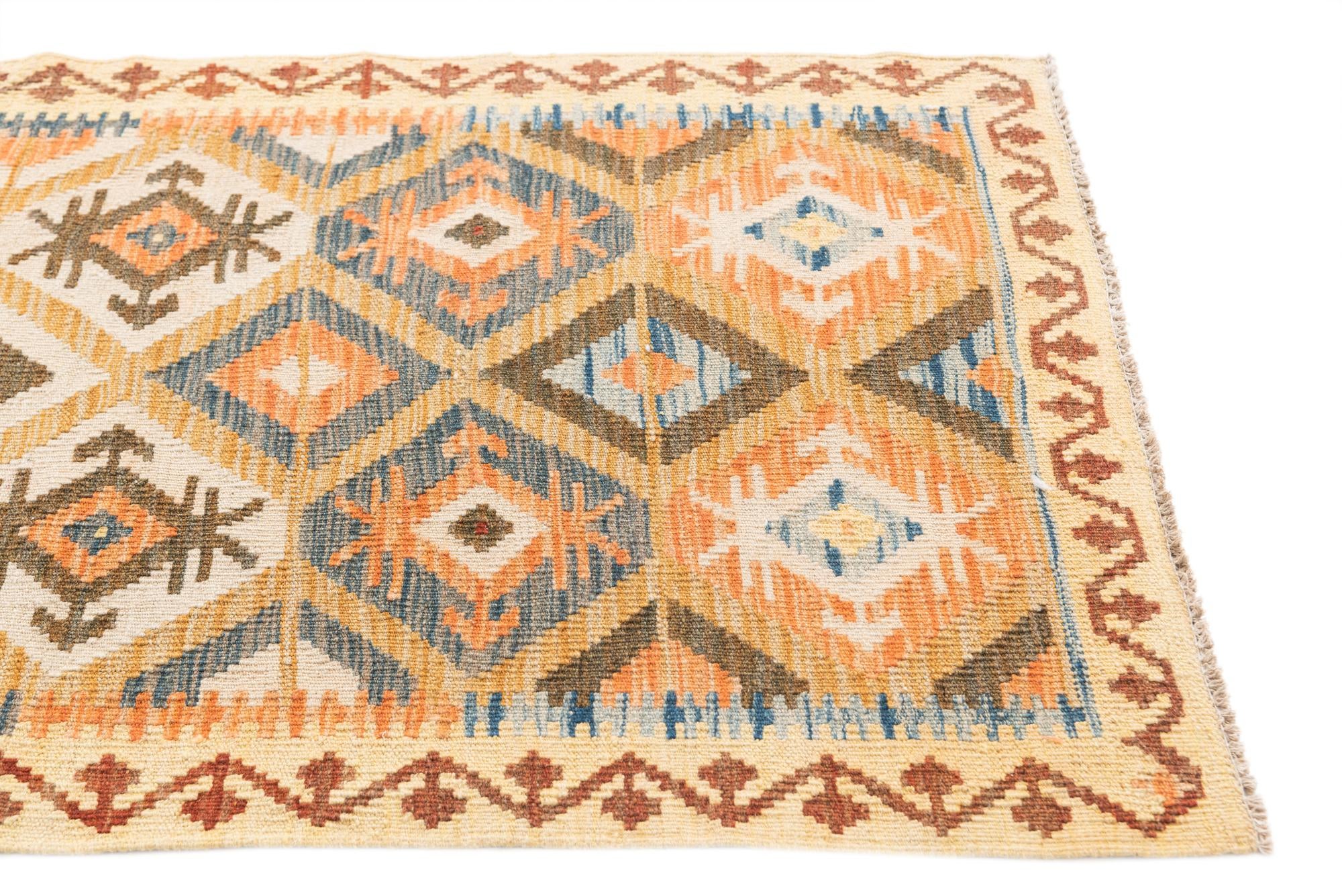 2' 9 x 9' 10 Hand Woven Kilim Maymana Wool Runner Rug