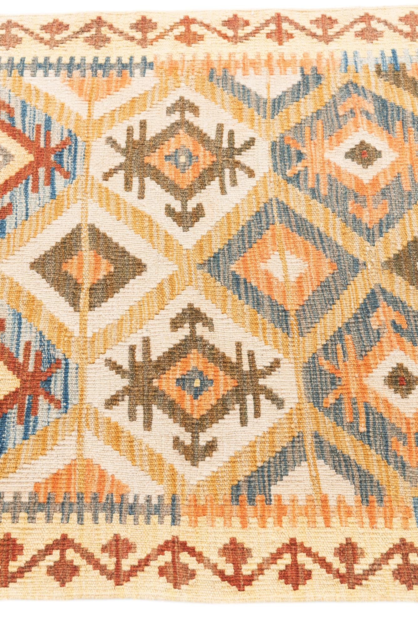 2' 9 x 9' 10 Hand Woven Kilim Maymana Wool Runner Rug