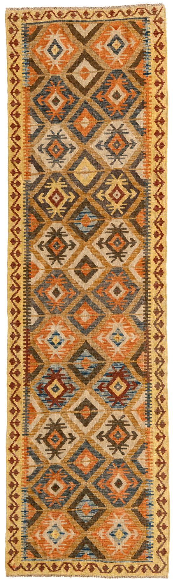 2' 9 x 9' 10 Hand Woven Kilim Maymana Wool Runner Rug