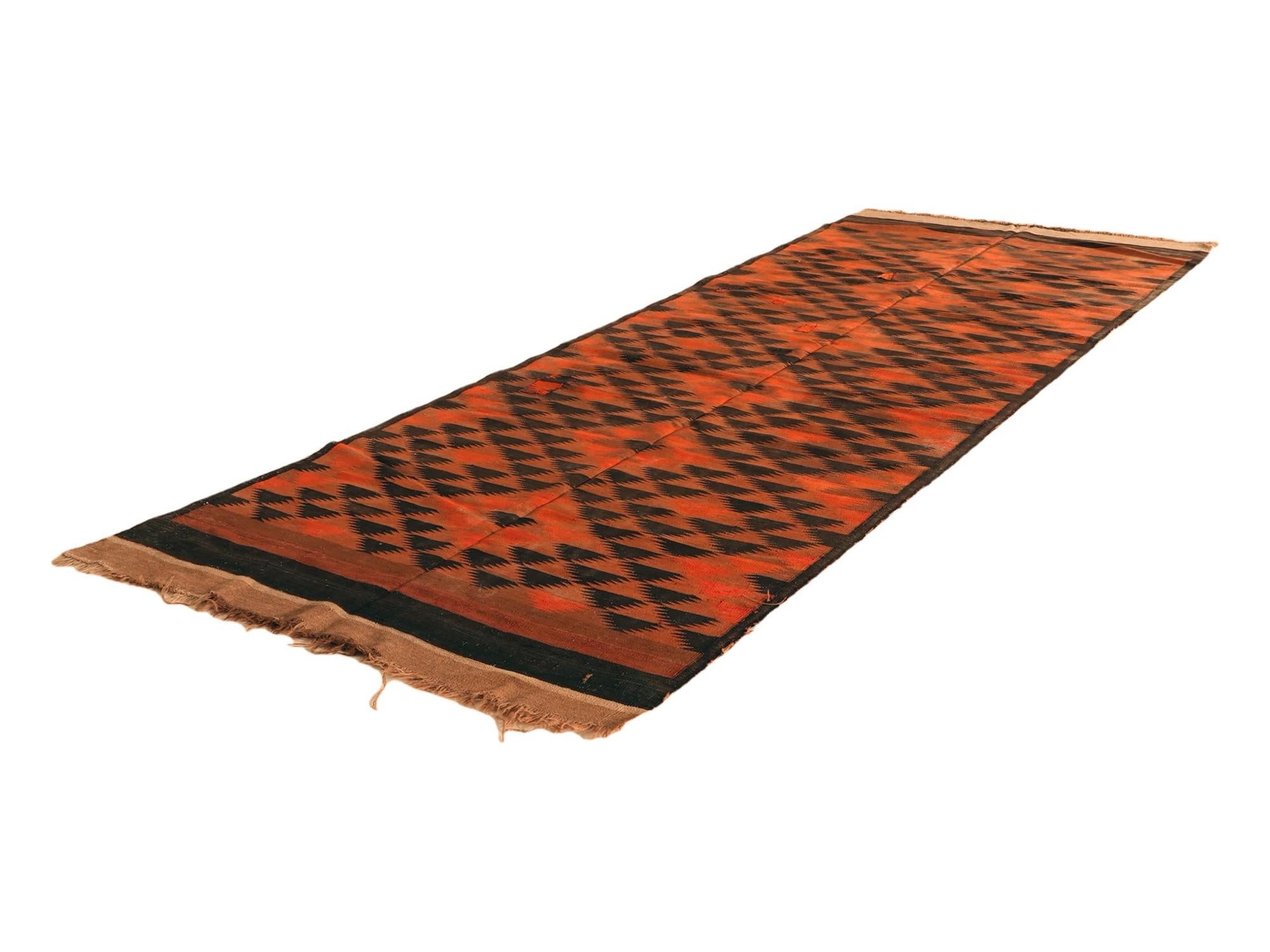 130cm x 365cm Hand Woven Kilim Maymana Wool Runner Rug