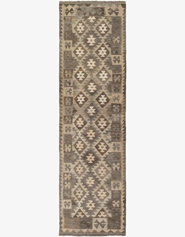 2' 9 x 9' 10 Hand Woven Kilim Maymana Wool Runner Rug