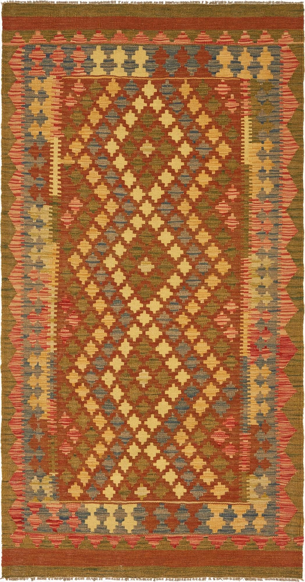3' 3 x 6' 3  Hand Woven Kilim Maymana Wool Runner Rug
