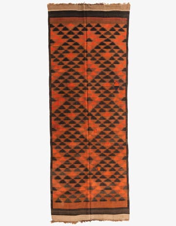 4' 4 x 12' Hand Woven Kilim Maymana Wool Runner Rug