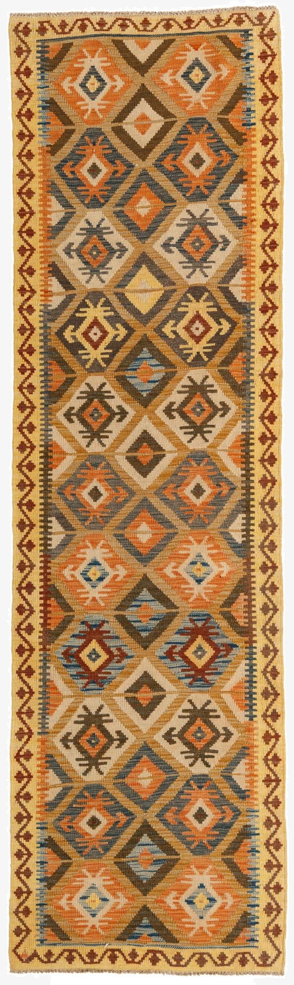 2' 9 x 9' 10  Hand Woven Kilim Maymana Wool Runner Rug