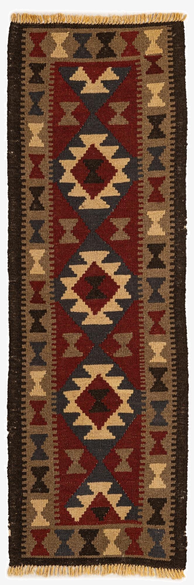2' x 6' 4  Hand Woven Kilim Maymana Wool Runner Rug