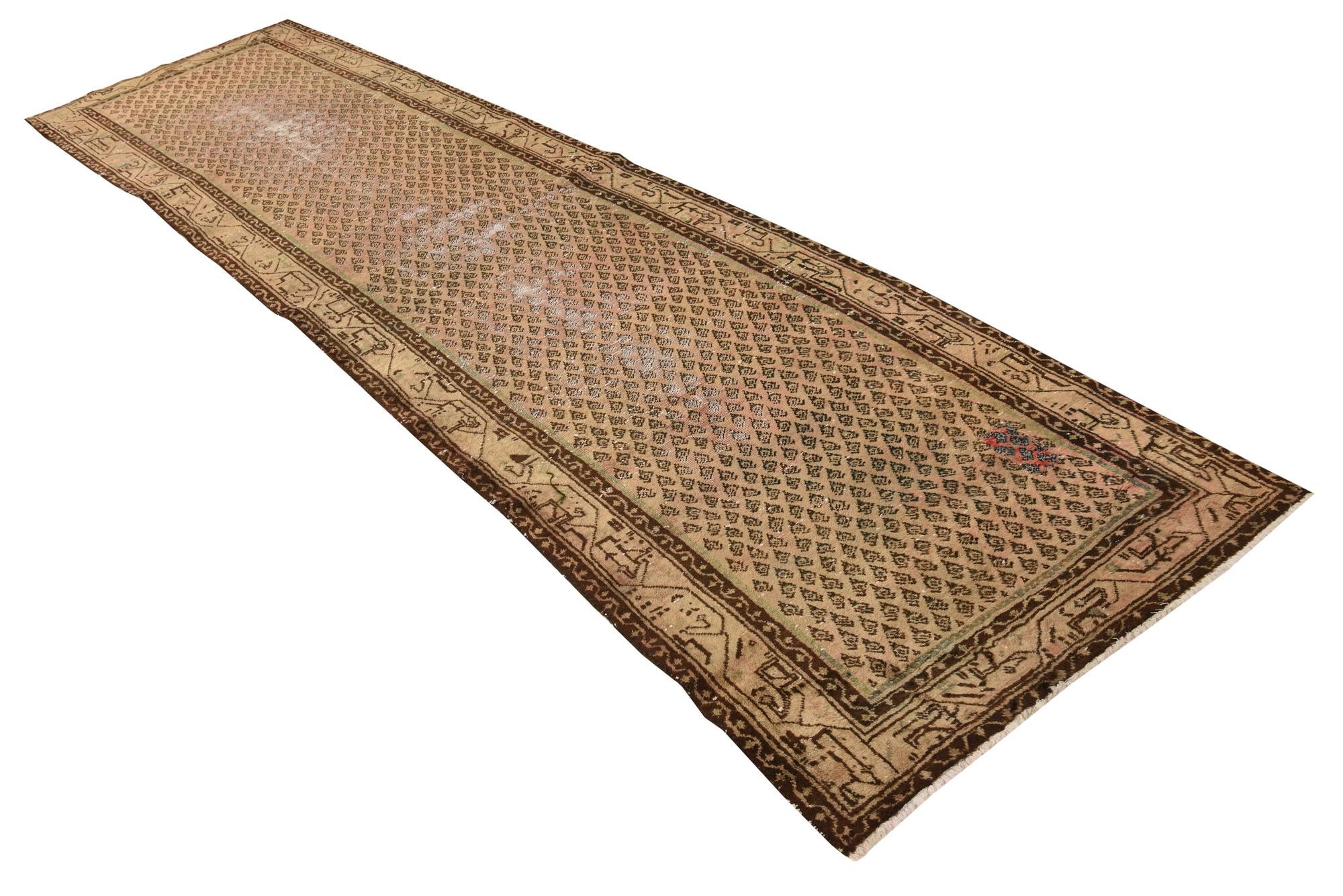 3' 8 x 13' 9 Hand Knotted Ultra Vintage Persian Wool Runner Rug