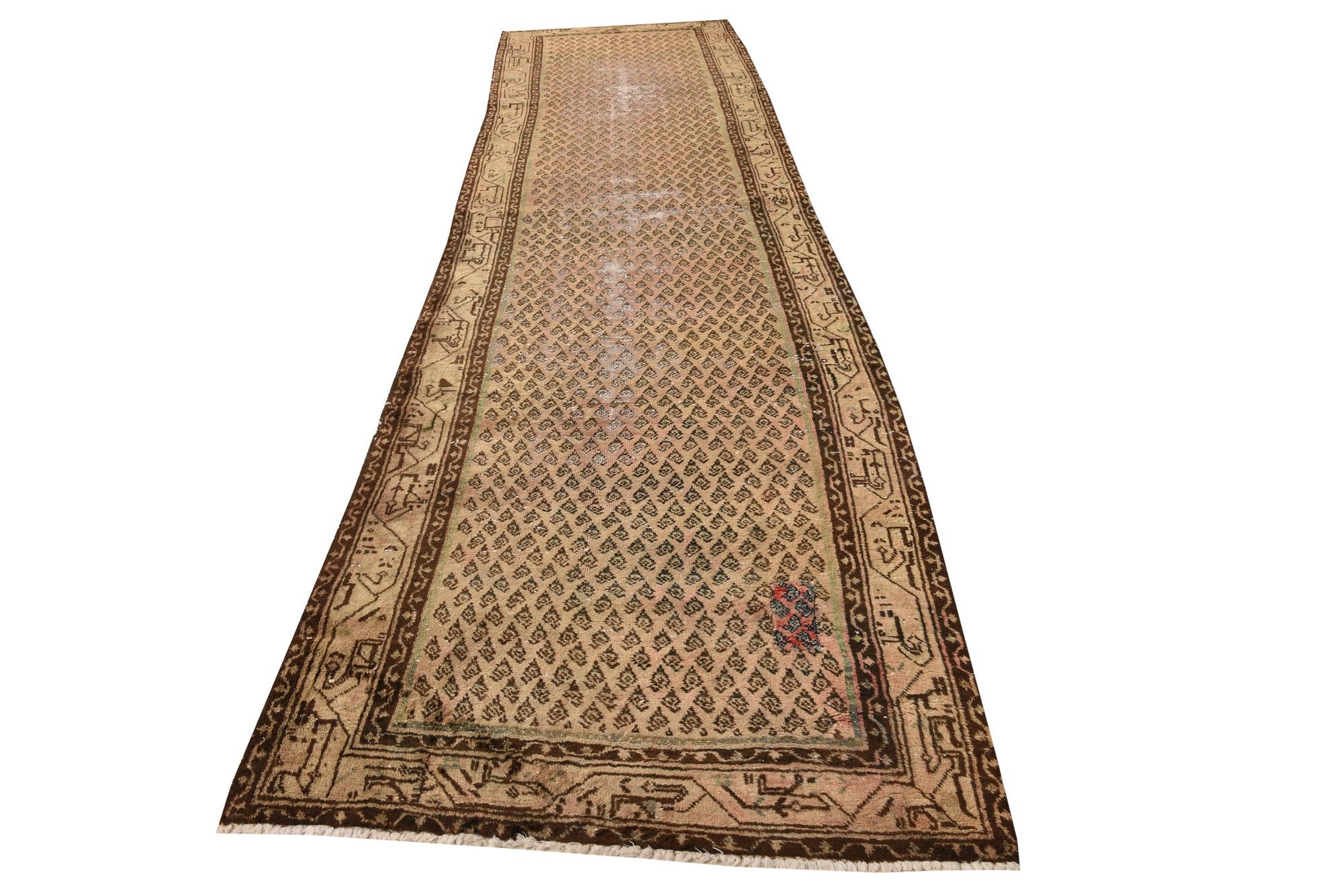 3' 8 x 13' 9 Hand Knotted Ultra Vintage Persian Wool Runner Rug