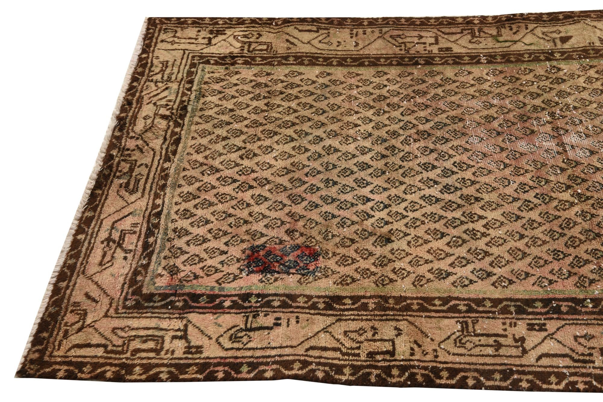 3' 8 x 13' 9 Hand Knotted Ultra Vintage Persian Wool Runner Rug