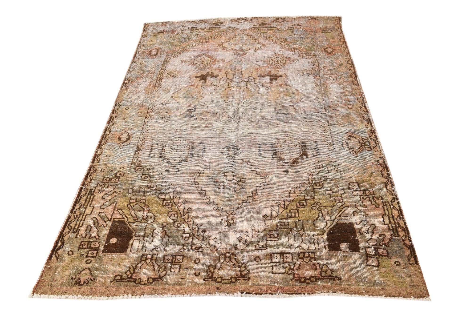 4' 4 x 6' 9 Hand Knotted Ultra Vintage Persian Wool Runner Rug
