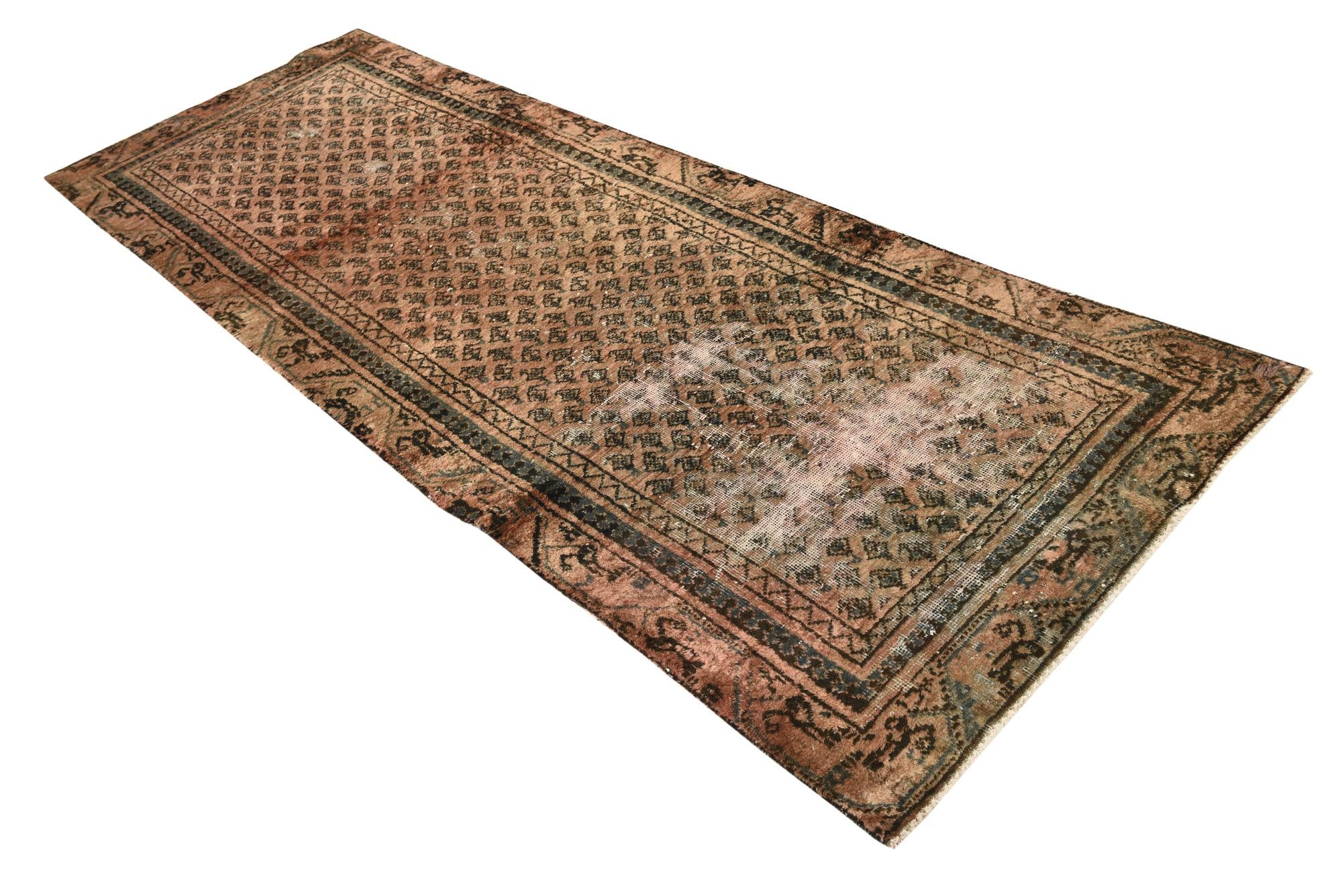 3' 3 x 9' 2 Hand Knotted Ultra Vintage Persian Wool Runner Rug