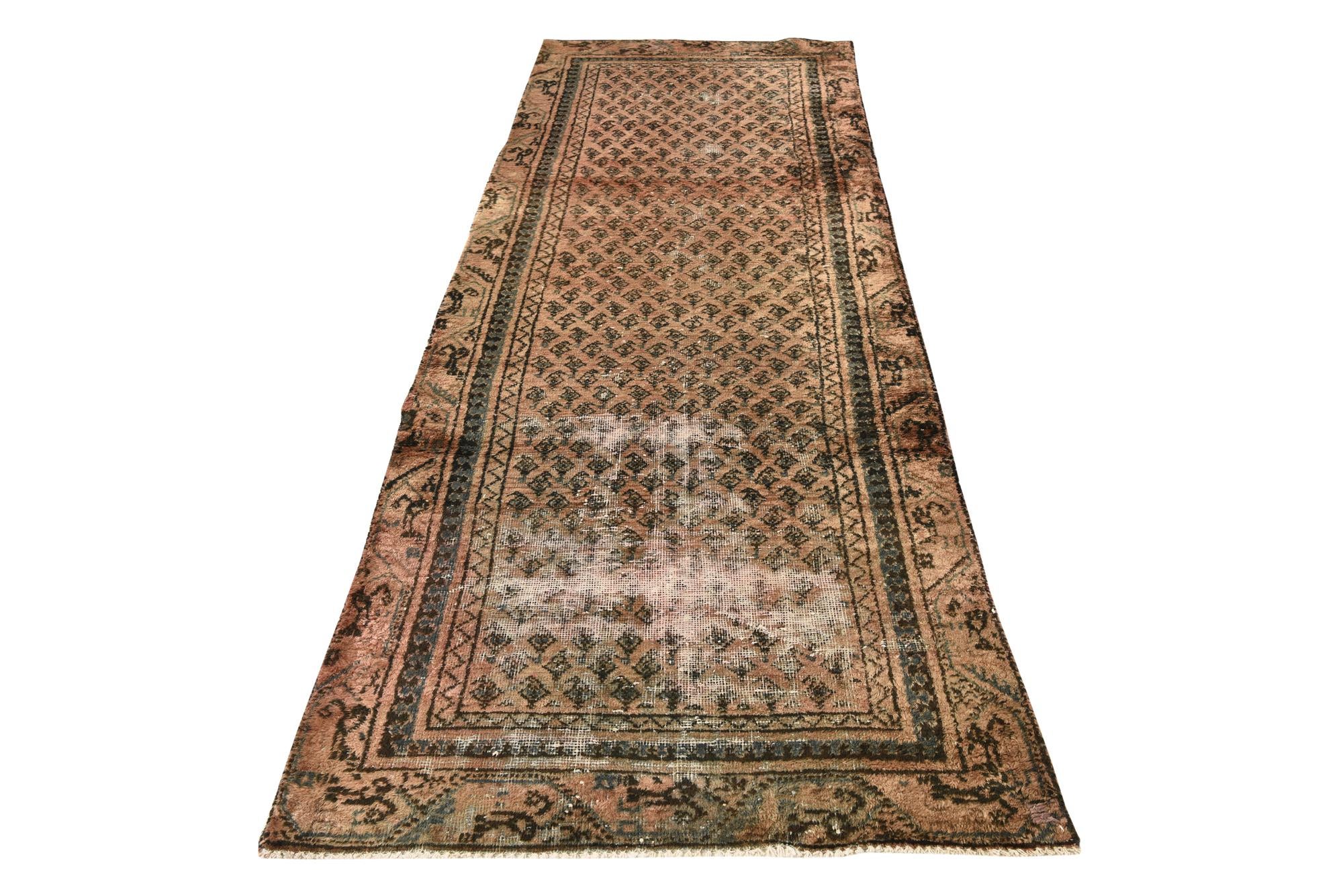 3' 3 x 9' 2 Hand Knotted Ultra Vintage Persian Wool Runner Rug