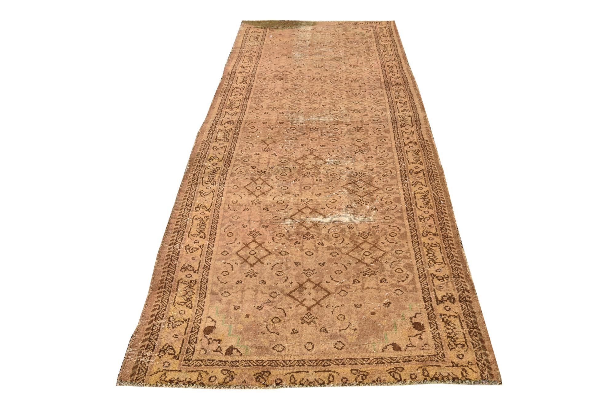 3' 9 x 9' 8 Hand Knotted Ultra Vintage Persian Wool Runner Rug